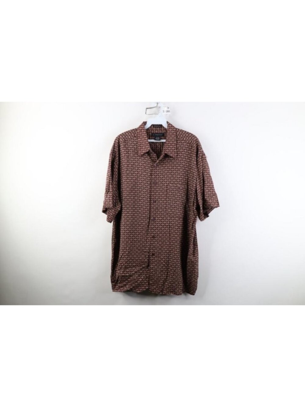 Vintage 90s Streetwear Mens XL Rayon Gabardine Geometric Collared Button Shirt